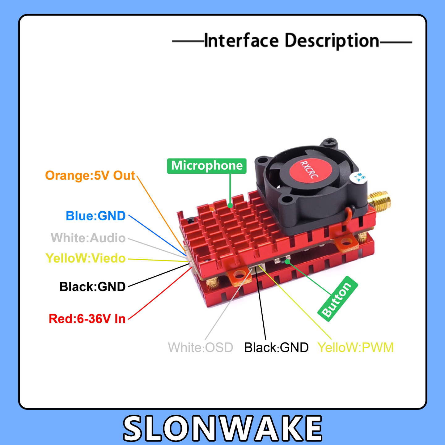 SLONWAKE 5.8G 2W VTX FPV 1800T - Vtx Video Transmitter avaliação e preço